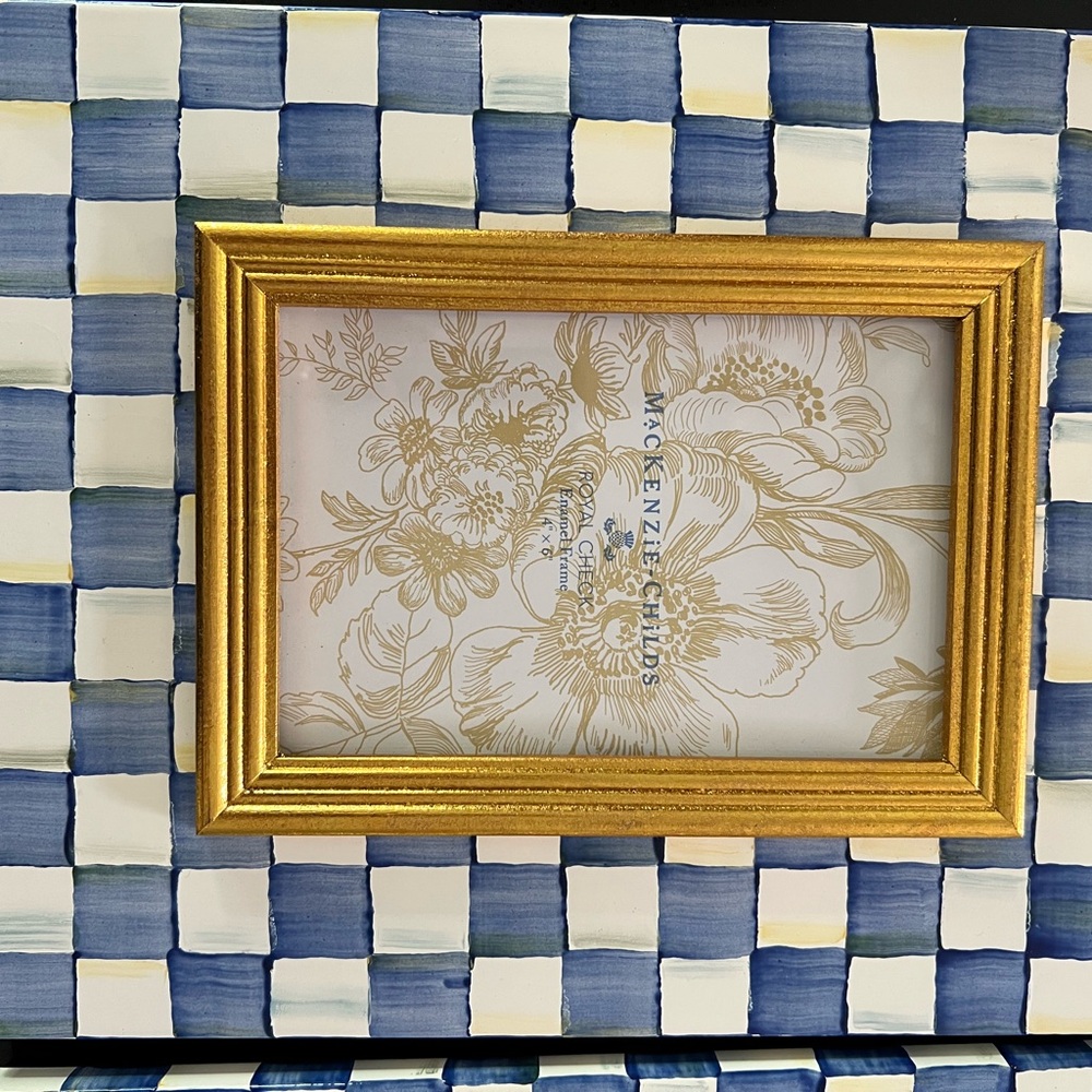 2 MacKenzie-Childs Blue and Gold Checkered Frames
